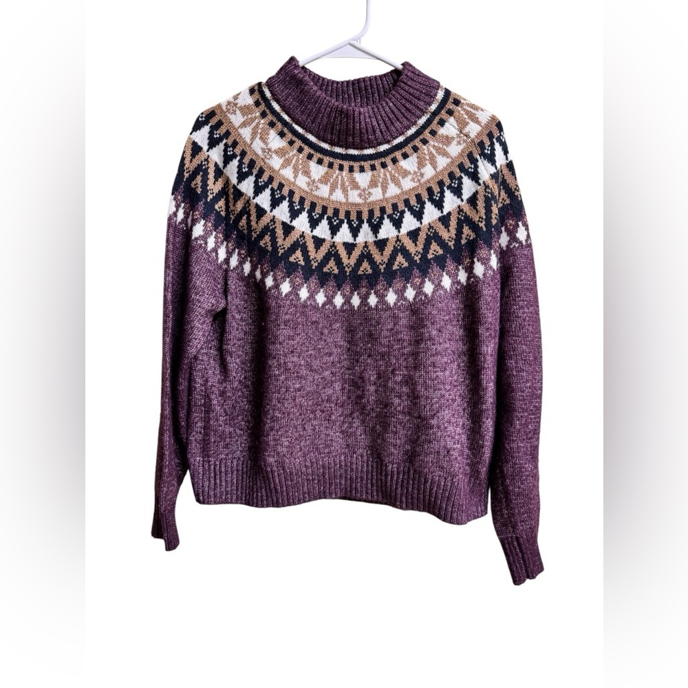Tommy Hilfiger Women’s Fair Isle Sweater L Purple Geometric Knit Pullover